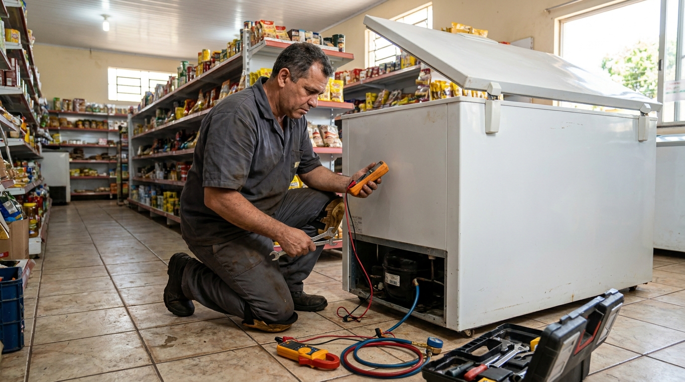Troca de termostato de freezer em atendimento em Mogi das Cruzes‑SP